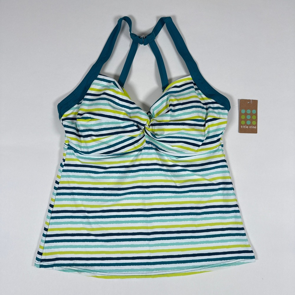 Title Nine Tankini Top Womens 32DD Multi Stripe Underwire Strappy Active Beach